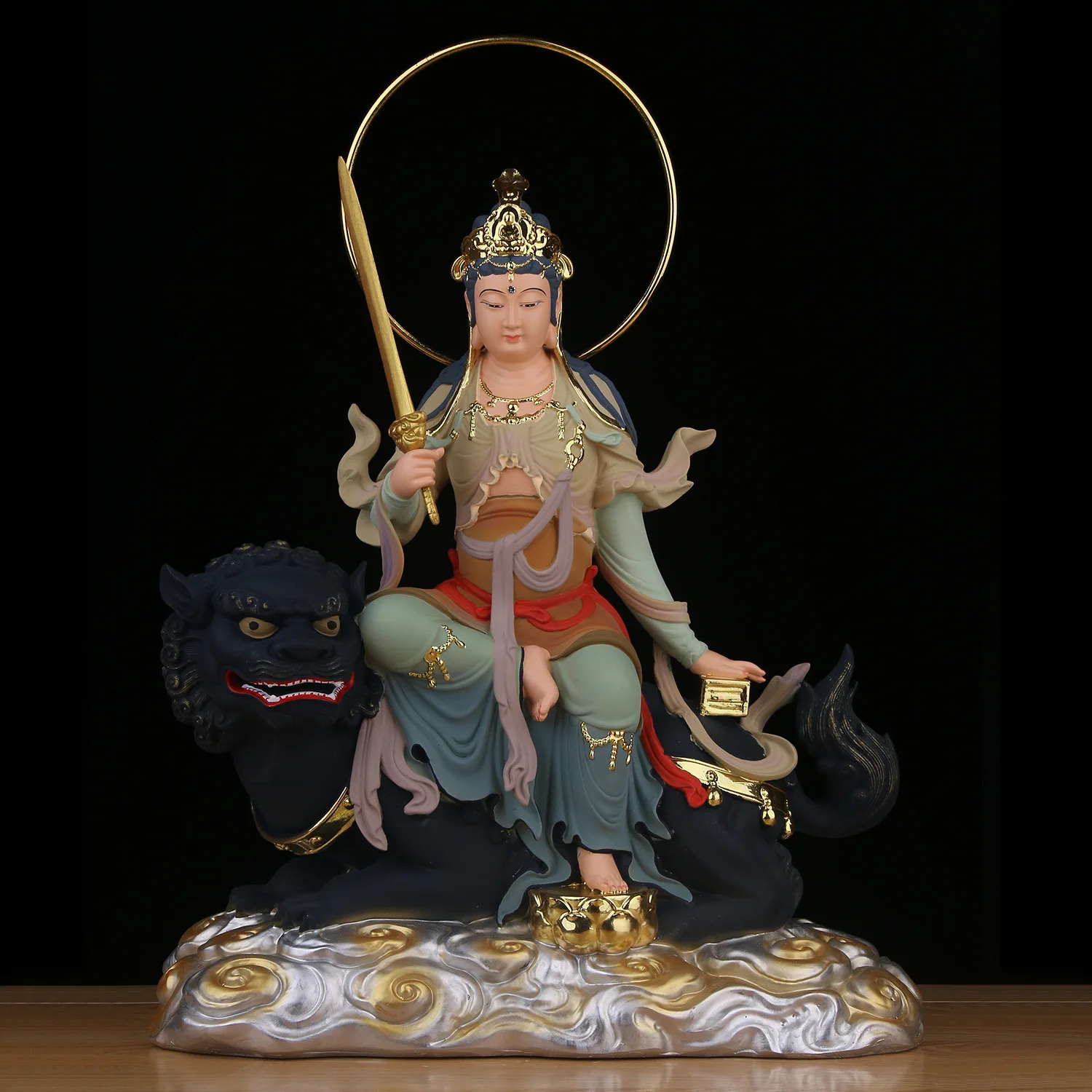 Manjusri Bodhisattva and Samantabhadra Bodhisattva Three Saints Hua-yen Resin Buddha Statues Buddhist Temples manjuist Figurine