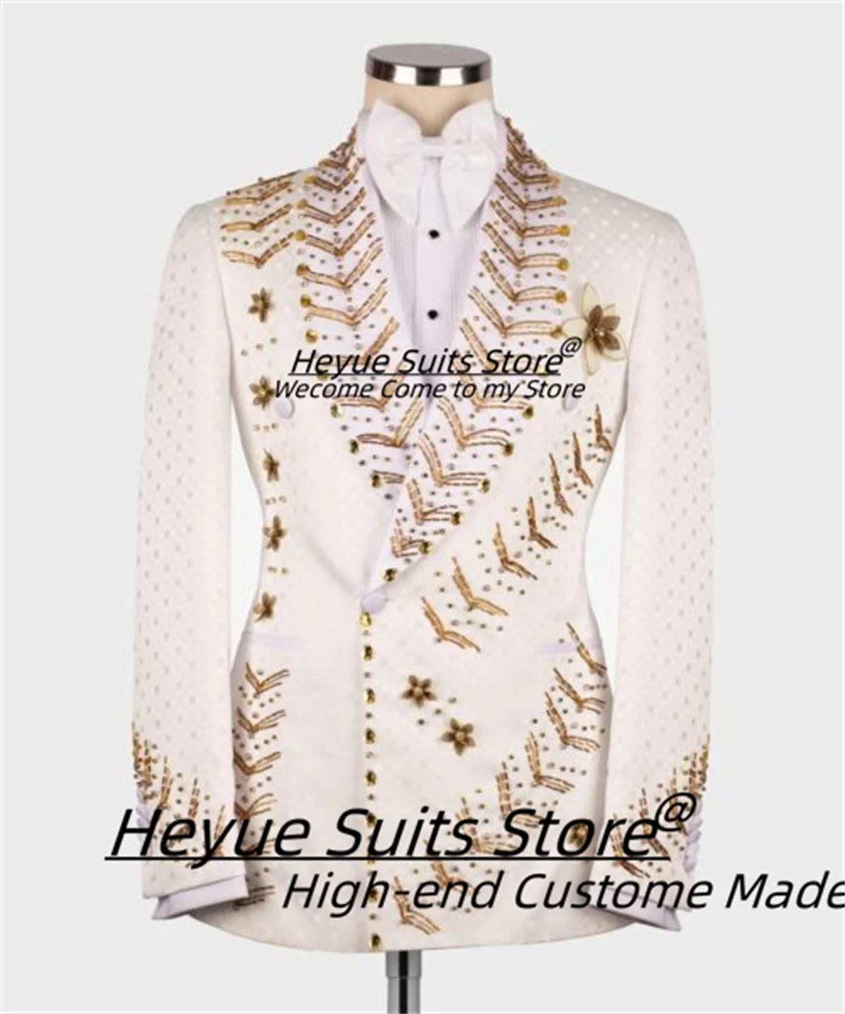 

Magnificent Prom Shiny Men Suits Customized Slim Luxuly Beadwork Groom Wedding Tuxedos 2 Pcs Sets Male Party Blazers Ropa Hombre