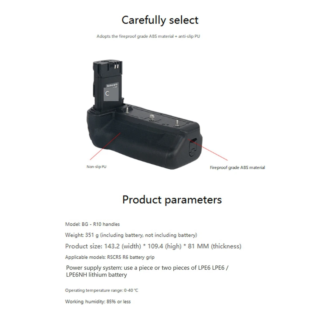 

OFSS-1 Piece BG-R10 Grip Replacement Parts Black For Canon EOS R5 R5C R6 SLR Camera Vertical Shooting Grip