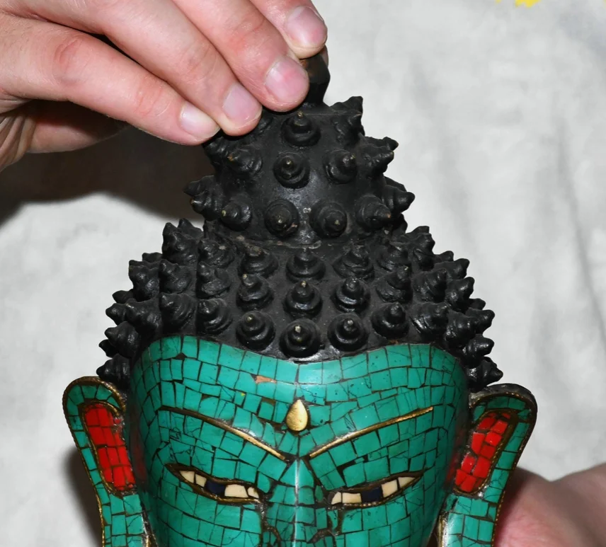 9.4'' Old Tibet Bronze Inlay Shakyamuni Sakyamuni Buddha Head Half Body Statue
