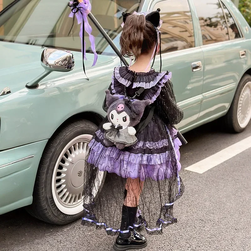 Vestido de princesa Sanrio Kuromi, falda Lolita de dibujos animados para niñas, traje de Carnaval para niños, disfraz de fiesta de cumpleaños