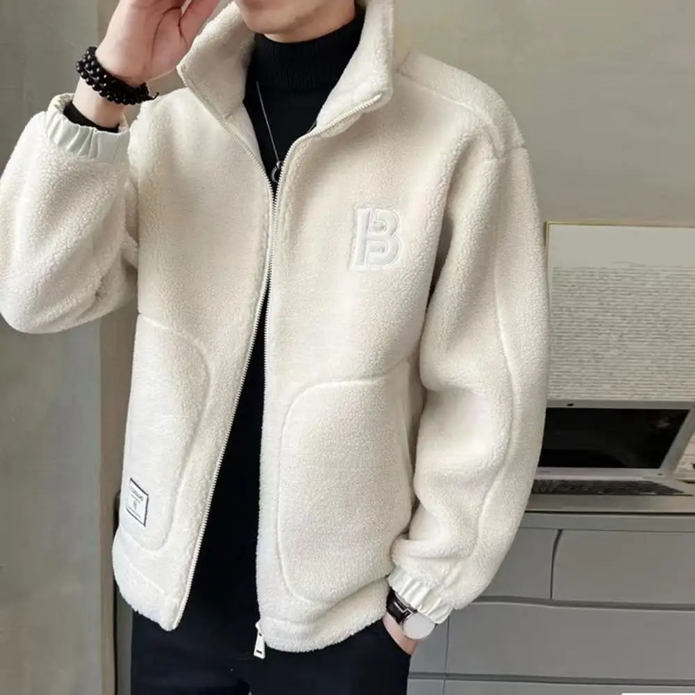 

Full Zipper Closure Men Jacket Cozy Velvet-lined Men's Jacket Thickened Streetwear Style with Side Pocket for Autumn for Men