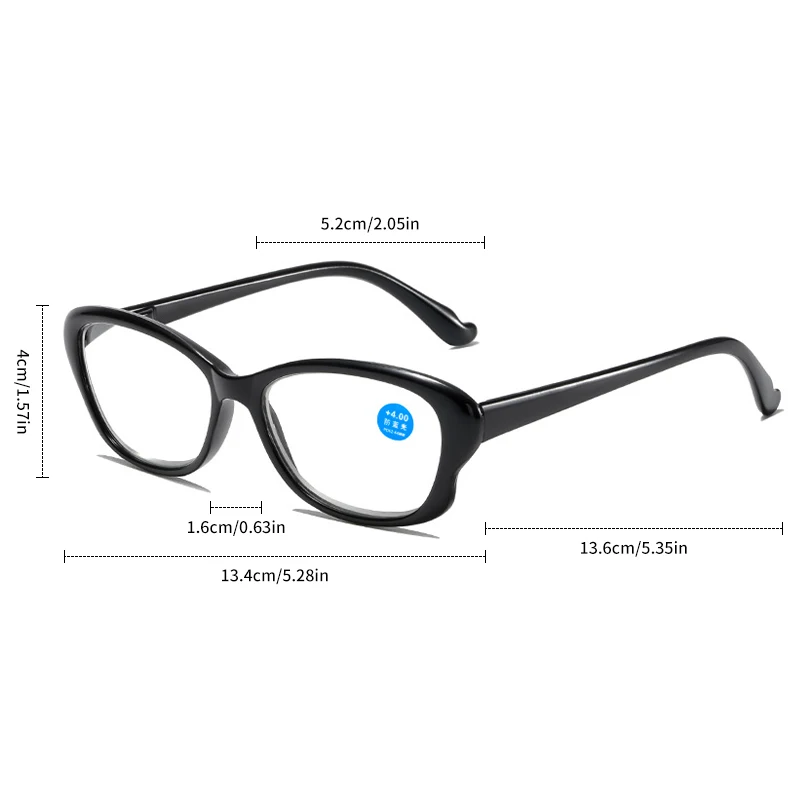 Fixed Hinge Reading Glasses Bright Black Frame 1.0 To 4.0 Anti Blue Presbyopia Glasses Clear Eye Protection Clear Glasses