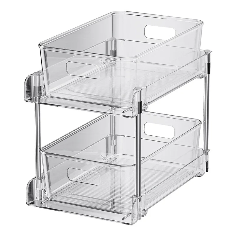 2/3 Layer Under Sink Storge Rack Plastic Pull Out Cupboard Organizer Multipurpose Rack Under Sink Storage for Bathroom Kitchen