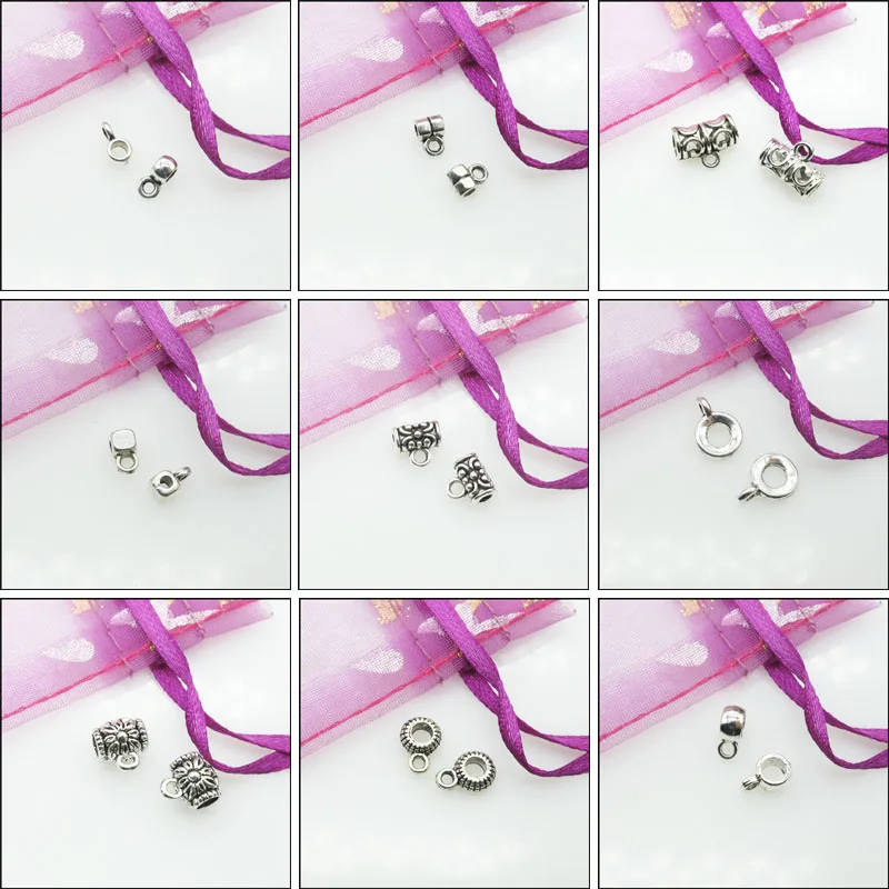New Retro Flower Tiny Tube Charms Antiqued Silver Plated Bail Connectors For Gifts Jewelry