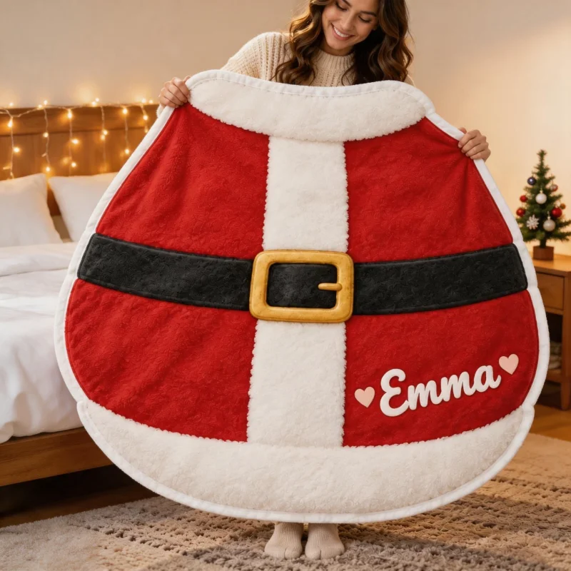 Custom Shaped Throw Blanket Personalized Name Design Christmas Santa Claus Shirt Theme Decor Home Sofa Accent Sofa Throw Covers