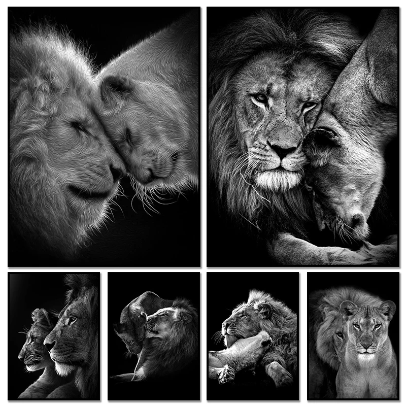 Modern Black And White Family Lion Posters Canvas Paintings And Prints HD Pictures For Living Room Home Decor Frameless Gifts