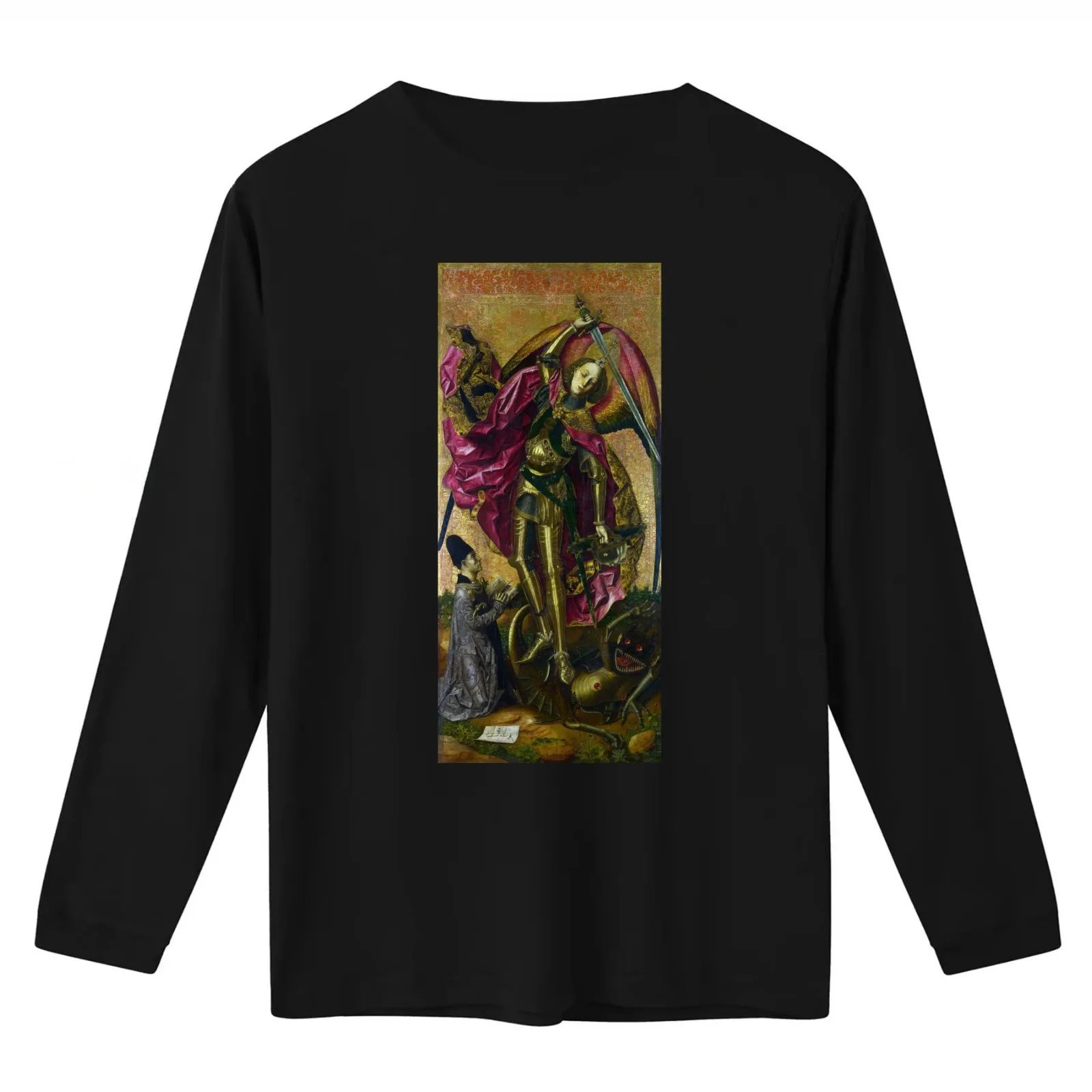 Saint Michael defeats the devil Bartolomé Bermejo T-Shirt Summer Casual Cotton Tee Oversized Streetwear Tops Unisex Men Women