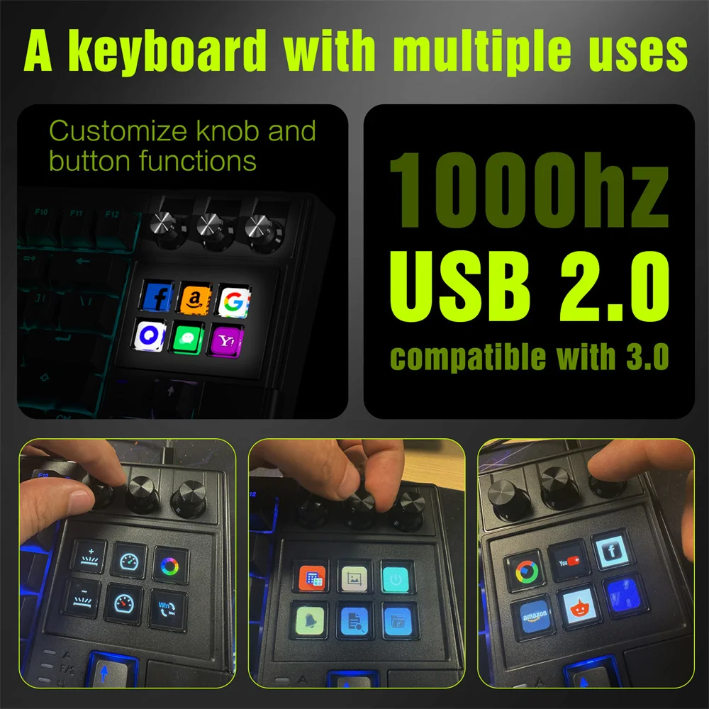 Mirabox K1 PRO Visual AI Keyboard LCD Mechanical Keyboard Macro Red Axis Wired Gaming Keyboard Detachable Cable RGB Backlight