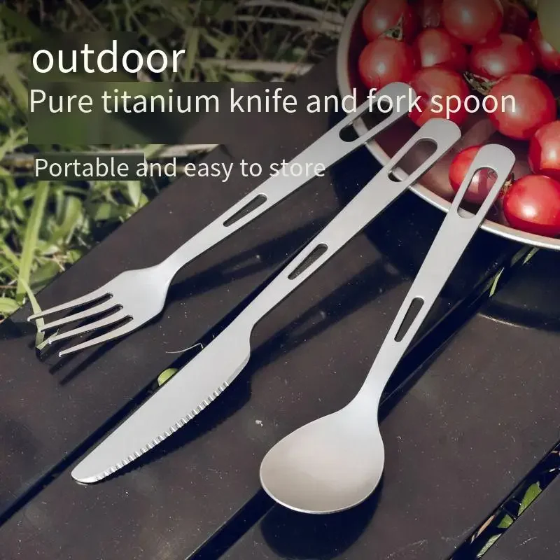 

Pure Titanium Frosted Tableware Set - Portable Knife Fork Spoon for Household And Outdoor Use Durable Lightweight Cutlery Set