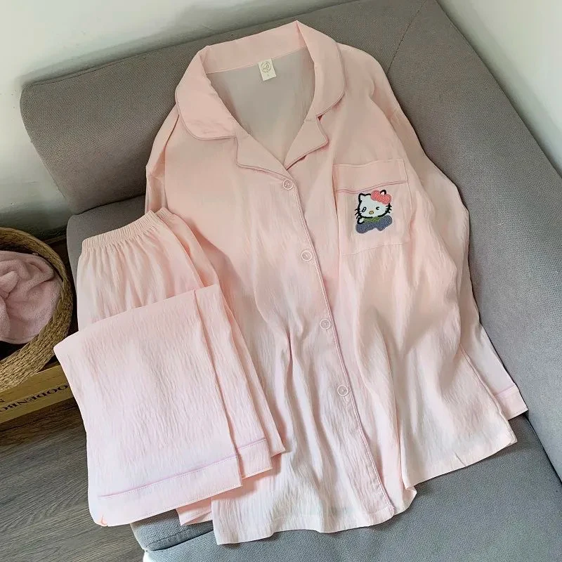 

Sanrio Hello Kitty Women Sleeping Pajamas Sets Kawaii Cartoon Spring Autumn Long Sleeve Pant Young Girl Sleepwear Home Clothes