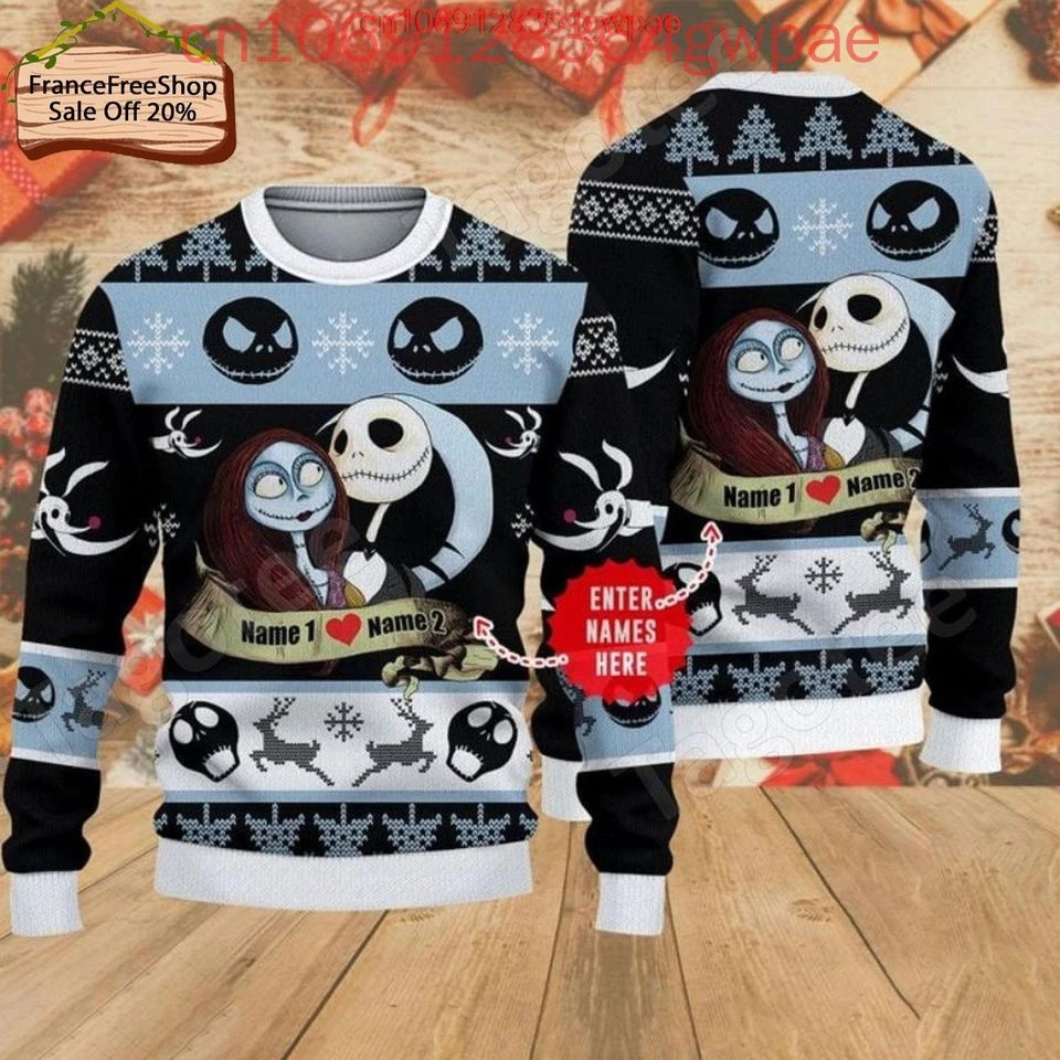 Jack dan Sally Nightmare Before Christmas Ugly Sweater Pria Wanita 3d Sweater modis Disney Ugly Christmas Sweater atasan