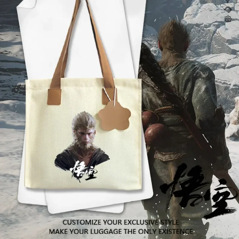 Zwarte Mythe Wukong Spel Canvas Tas Draagbare Rugzak Winkelen Tutorial Klas Student Schooltas Tiener Aap Koning