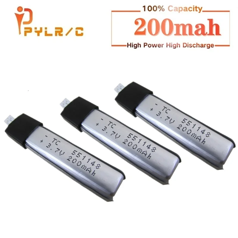 HOT 3Pcs/set 3.7V 200mAH Lipo Battery for WLtoys V911 RC Helicopter Spare Part 2.00p Plug 3.7 V 200 mah For Toys Airplanes