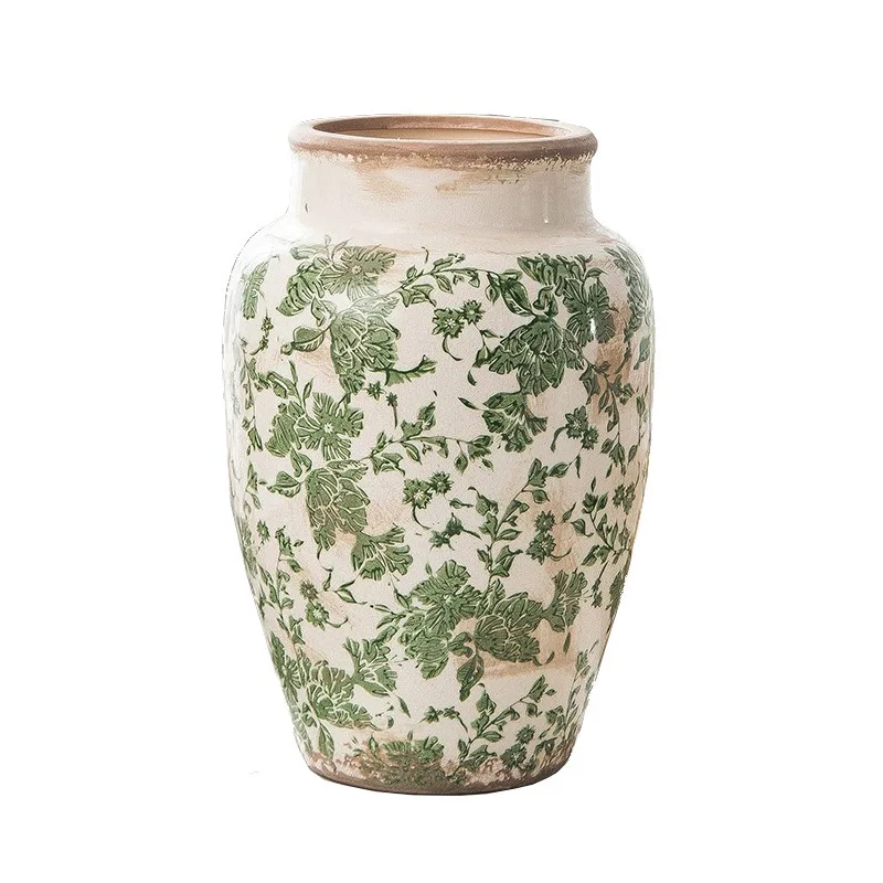 Ceramic retro vase Green Plant porcelain succulent pot Green flower ice crack do old style vase pot home room decoration Nordic