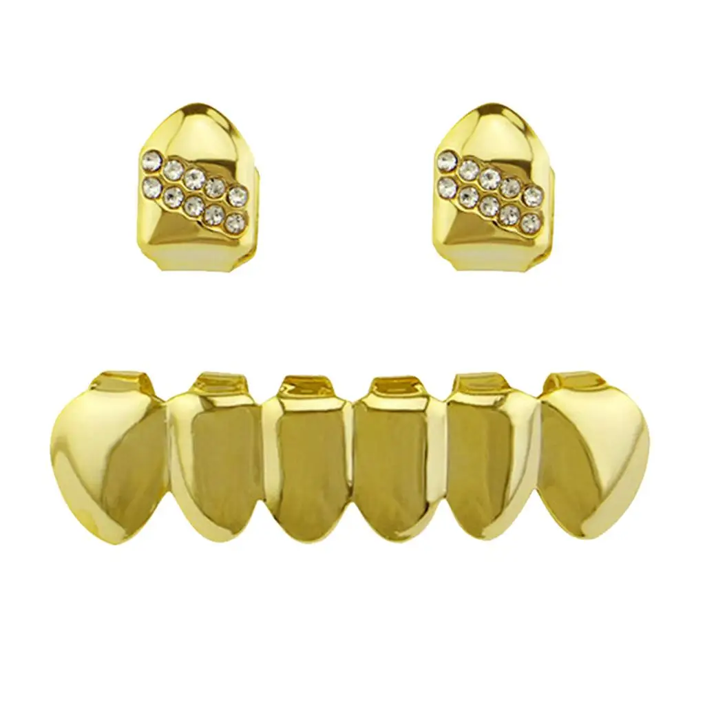 18K Gold Plated CZ Cluster Custom 2 Top 6 Bottom GRILL Mouth