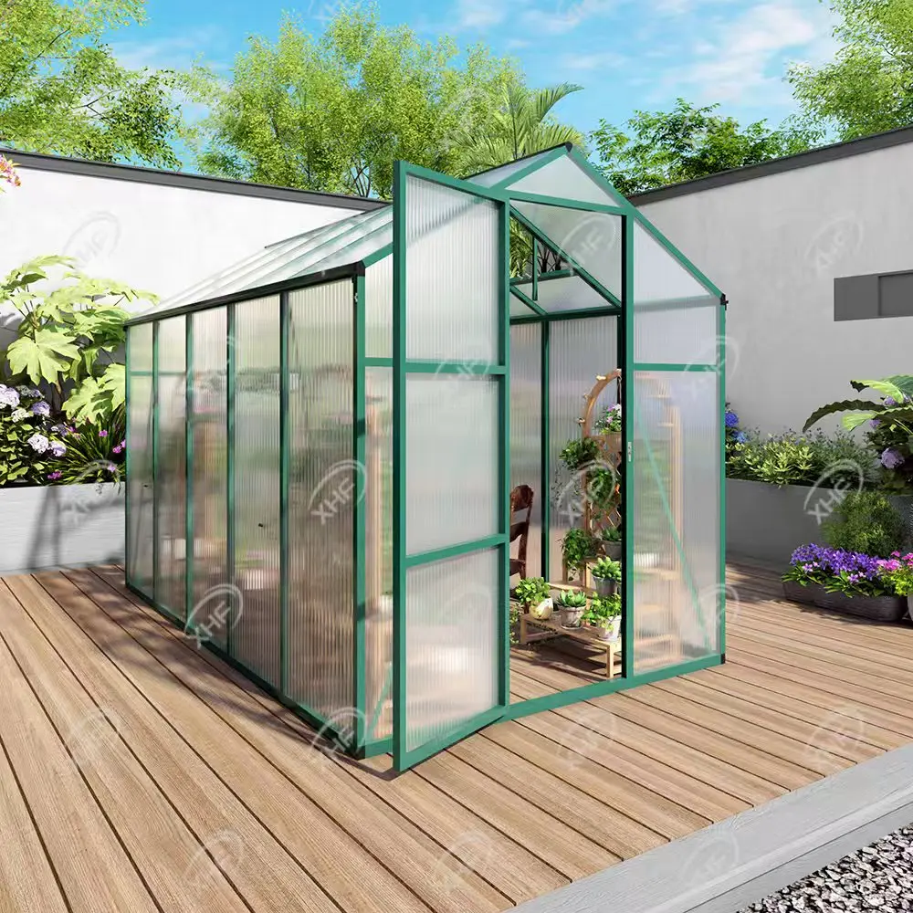 

SUSUA 6x10FT Newly marketed Gain height windproof green aluminum greenhouse Polycarbonate Greenhouse Heavy Duty Walk-in sunroom