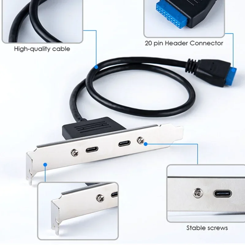 0.5m Front PCI Card Slot USB 3.1 Port Expansion 20pin Female to Dual TYPE-C Female Data Cable With Bezel on Computer Chassis