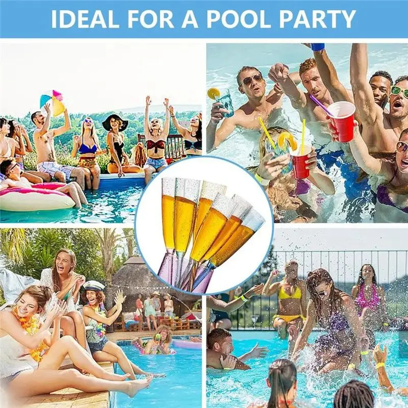 HLZS-Floating Wine Glasses 6Pcs Acrylic Wine Glasses Floating Champagne Flutes Summer Beach Beverage Drinking Goblet Cup