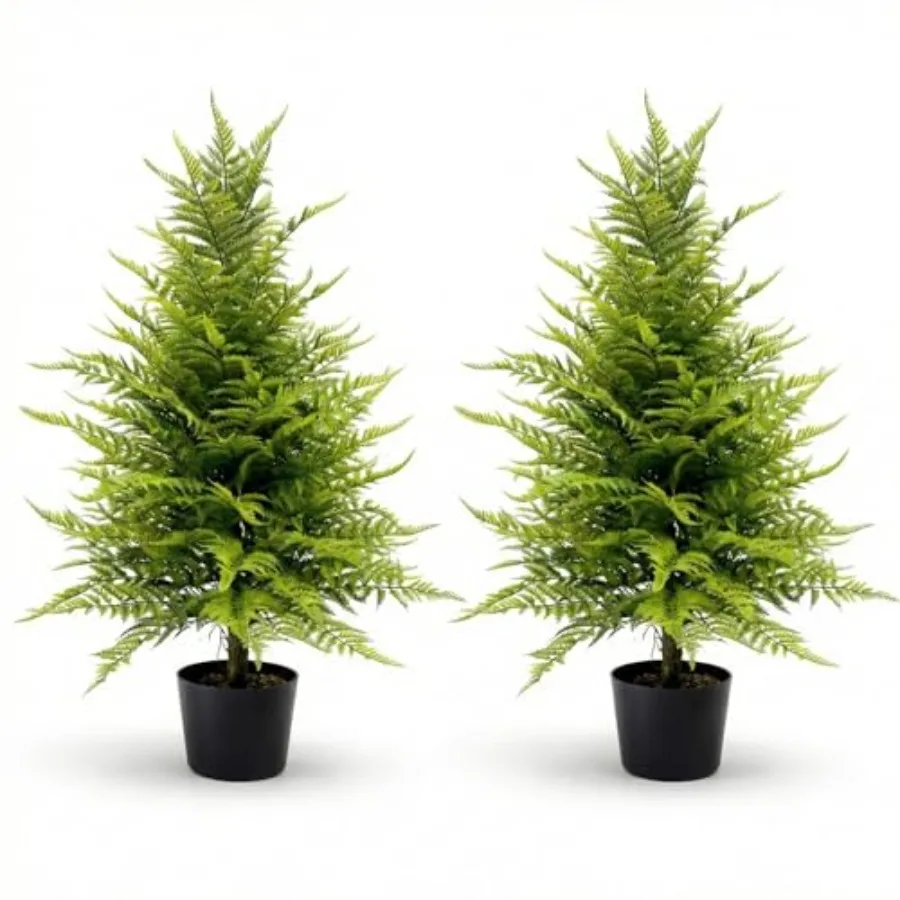 

Искусственное растение папоротник для улицы, 90 см, реалистичное, устойчивое к УФ-излучению, с цементным горшком, 2 штуки в упаковке, для декора крыльца и патио