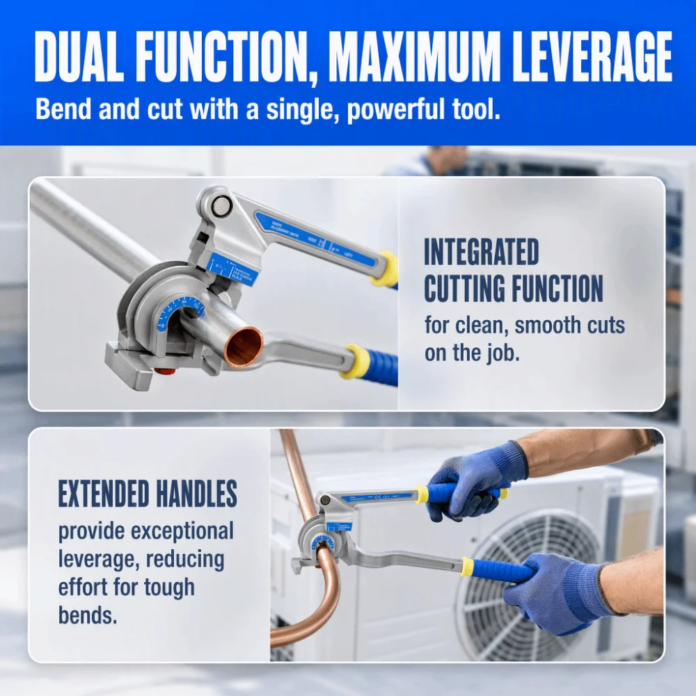 3-In-1 Pipe Bender Manual Handle Bending Corner 0 Tube Bender 0-180° Bending Range Soft Bronze Tube Molder Refrigeration Repair