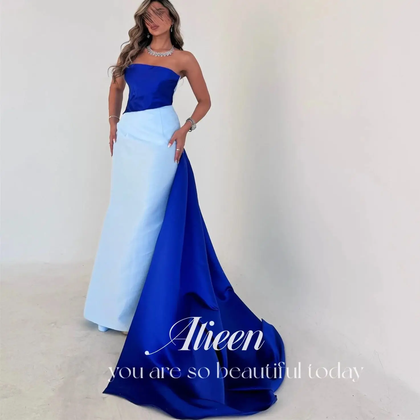 

Aileen Splicing Wedding Dresses for Parties Satin Party Dress Two Colors Customized Elegant Gowns Blue Tailing Robe Soiree Prom