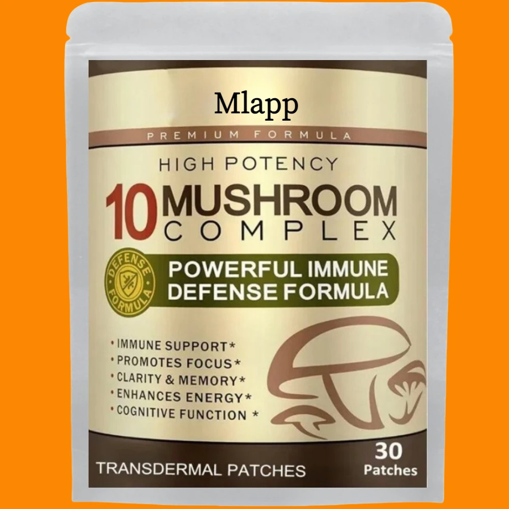 Advanced 10 Mushroom Complex Transdermal Patches for Brain Memory Focus Immune Support Lions Mane-Reishi-Cordyceps 30 Patches