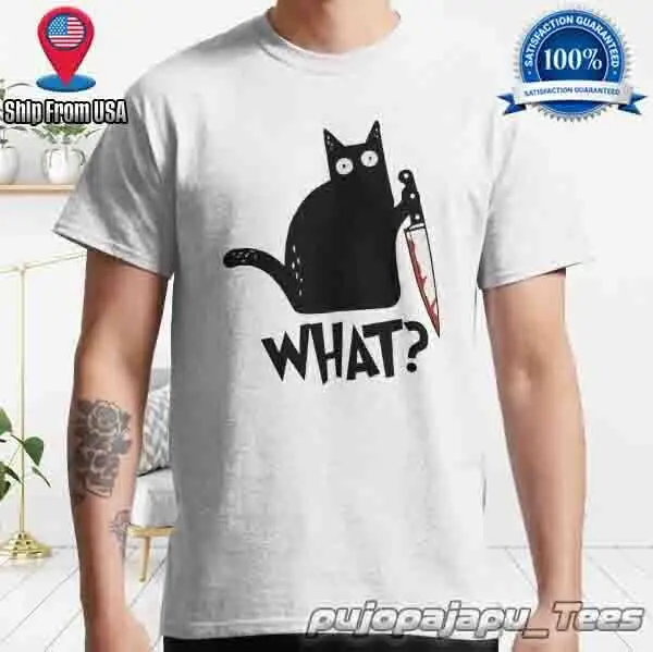 New Item Cat What American Funny  Logo Men's T-Shirt Size S-5XL