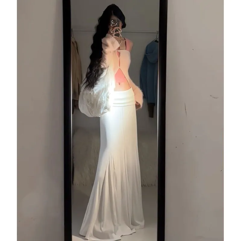 

Высококачественная юбка из кислотного шелка в стиле ретро для женщин, длинное облегающее бедра трапециевидное платье, новинка лета 2025, модная юбка с рыбьим хвостом A698