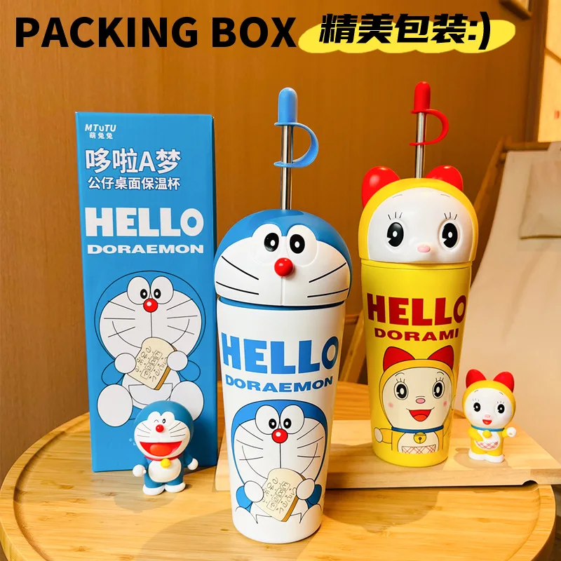 Doraemon Insulated Cup For Boys And Girls 2024 New High-Value Student Ice Cream Cup Stainless Steel Children'S Straw Cup