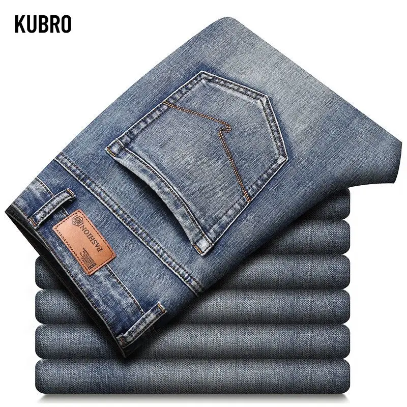 Celana Jeans Pria Vintage Straight-Leg Gaya Eropa Slim Fit Kasual Celana Denim Pria Berkualitas Tinggi Celana Denim Pria Empat Musim