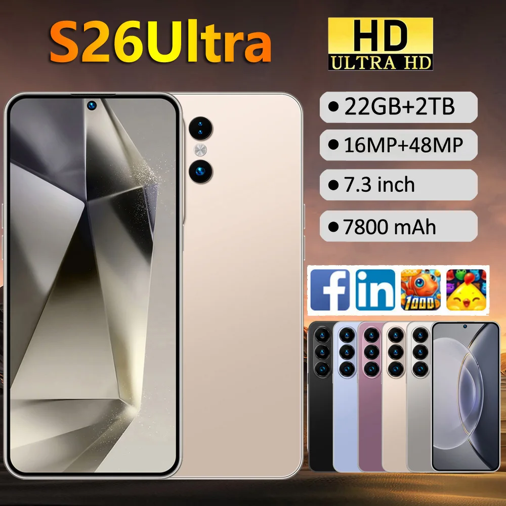 2026 Smartphone For S26 Ultra 7.3inch Android 15 Cell Phone 5G Dual Card 7800mAh Global Edition Facial Unlocked Mobile Phones