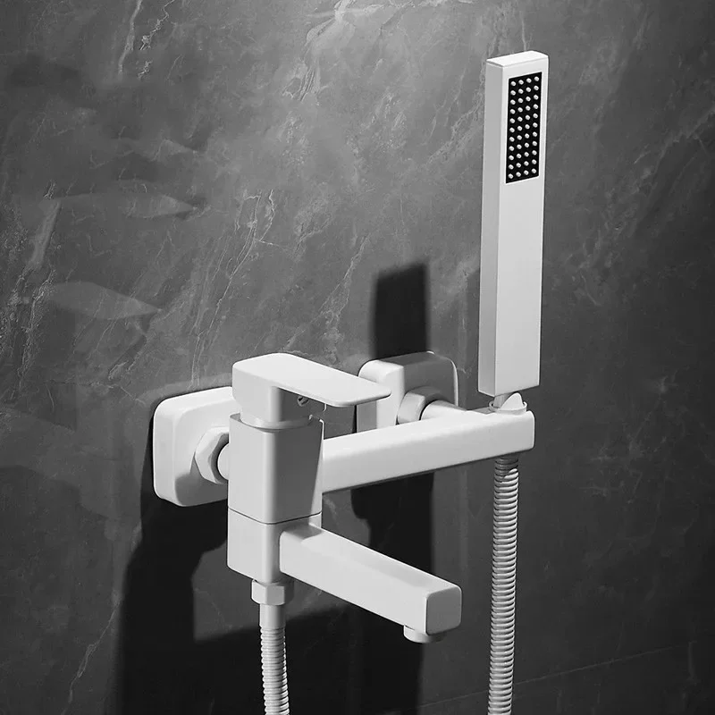 

Black Bathtub Shower Set Wall Mounted White Rotatable Faucet,Bidet Bathroom Bath & Mixer Tap Brass