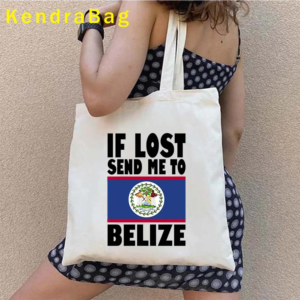 Belize Palmeiland Armen Van Belize Landkaart Vlag Aquarel Meisje Vrouwen Liefde Hart Shopper Canvas Tas Boodschappentassen