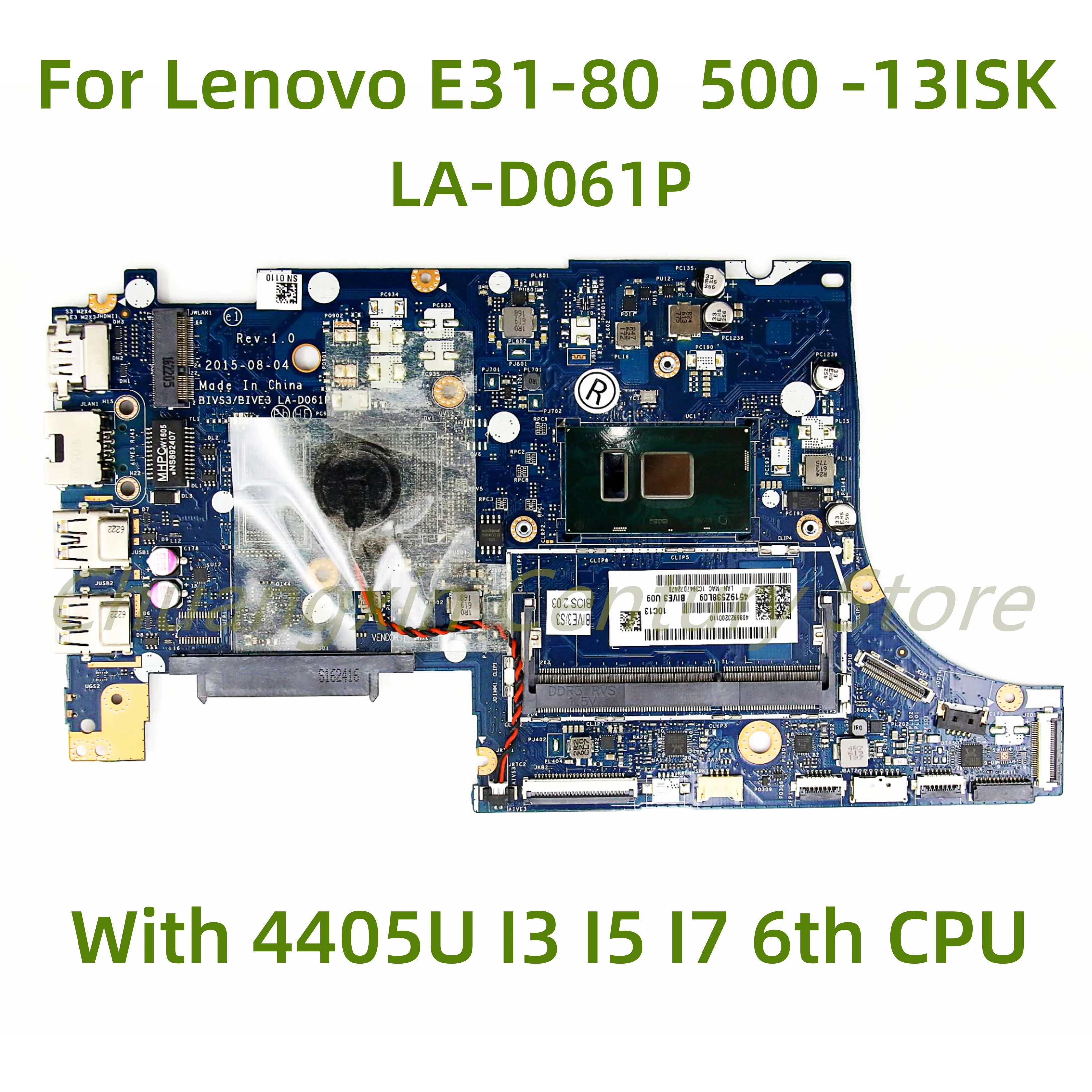 

Suitable for Lenovo E31-80 500-13ISK laptop motherboard LA-D061P with 4405U I3 I5 I7 6th CPU 100% Tested Fully Work