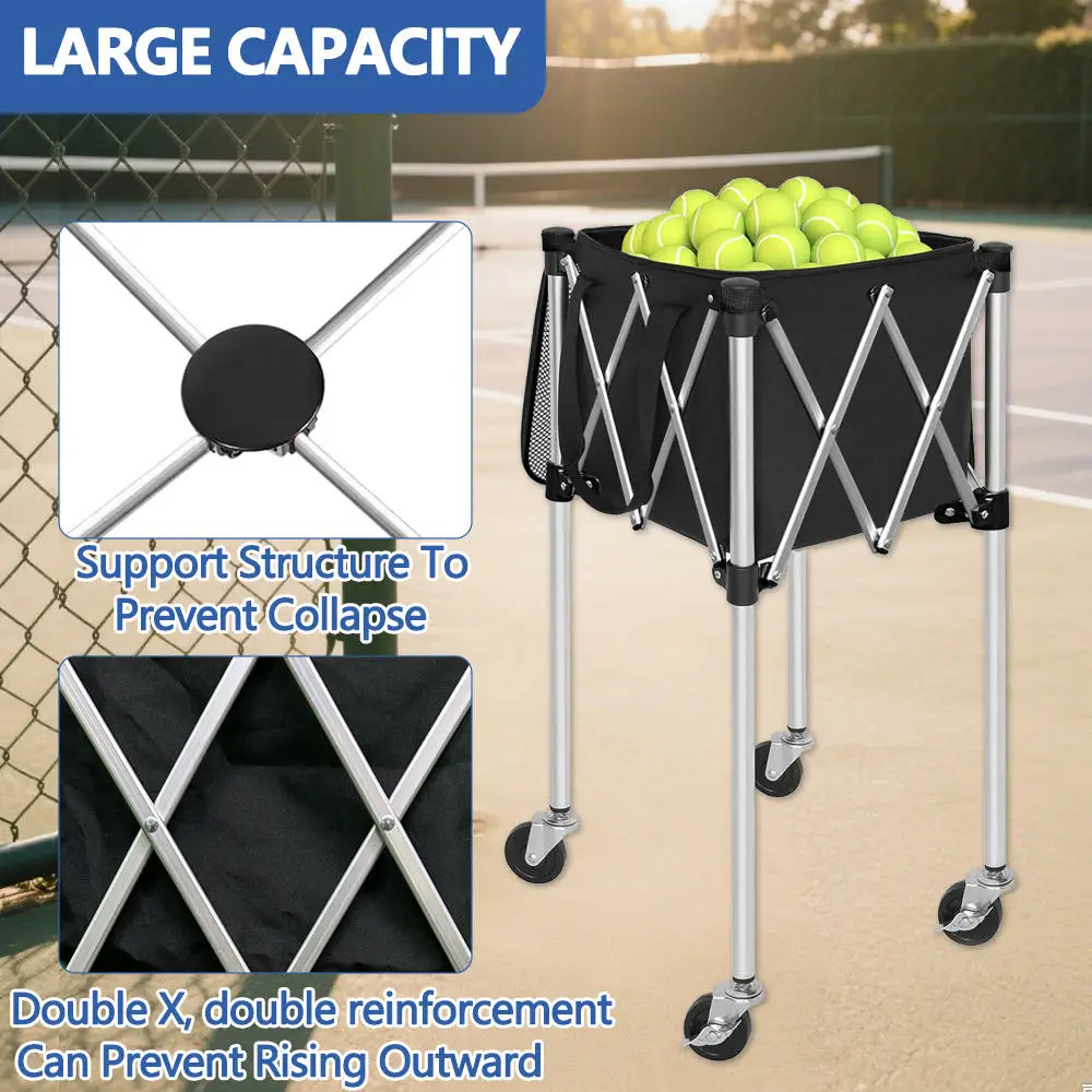 

Портативная корзина для теннисных мячей с колесами, тележка для теннисных мячей для бейсбола Pickleball 150, тележка для теннисных мячей