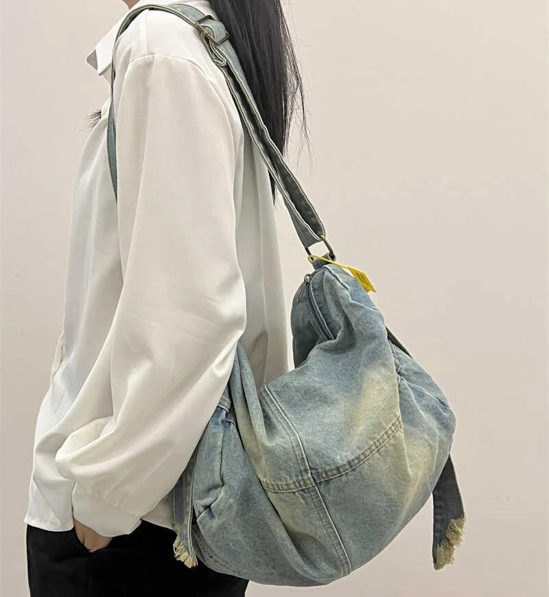 

Washed Denim Women Hobos Shoulder Bag Handbags Large Capacity y2k female Crossbody Bags Soft Jeans Casual Big Totes