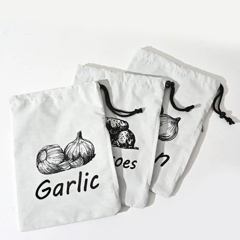 Portable Reusable Onion Potatoes Storage Bag Drawstring Large Canvas Bag With Side Zipper Kitchen Storage Pouch