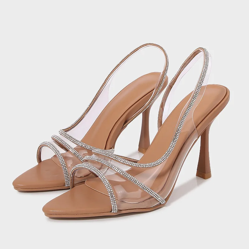 

MLZA New women's shoes natural color glossy embellished high heels, slim heels, sandals, transparent pointed shoes for women