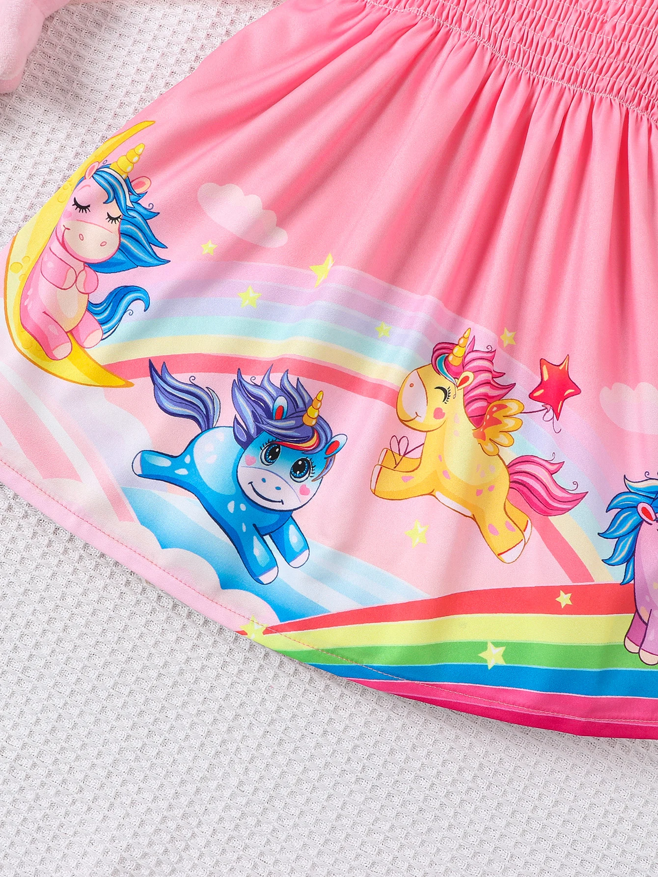 Baby Girl Fashion Cute Cartoon Unicorn Printed Skirt with Bow Decoration Strap Dress Summer