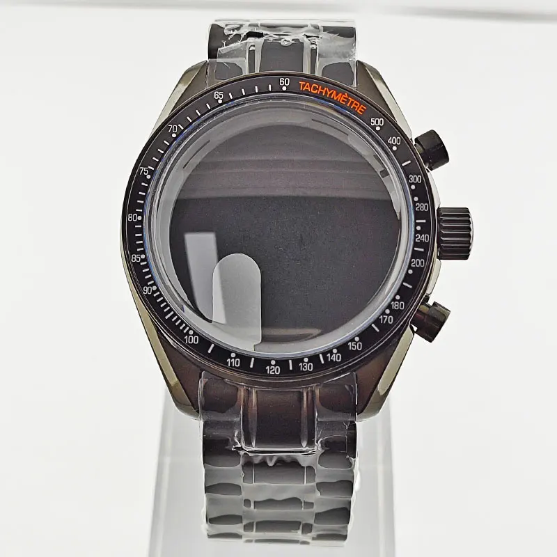 Black 40mm VK63 Case Fit VK63 Movement 316L Stainless Steel 5ATM Waterproof Chronograph Speed Master Watch Case Accessories