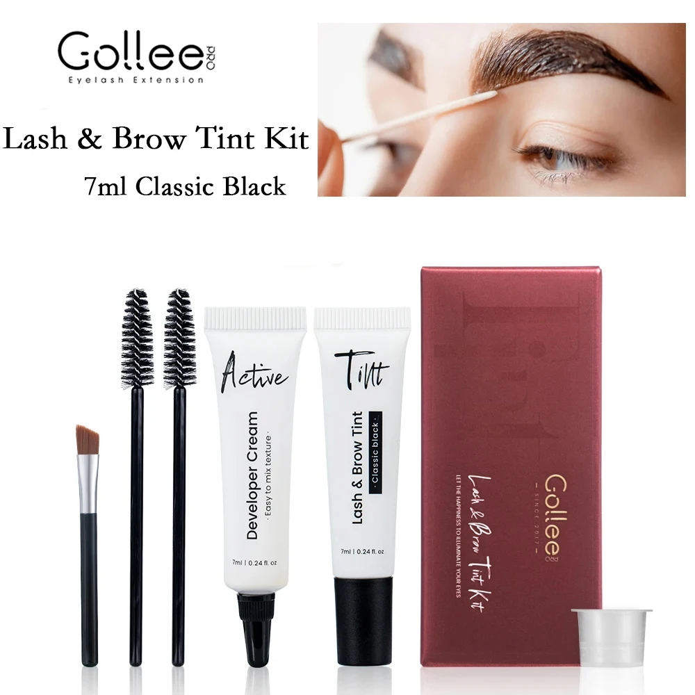 Gollee-Semi Permanente Sobrancelha Tint Set, Natural Clássico Black Eyelash Kit, duradoura sobrancelha, impermeável, novo