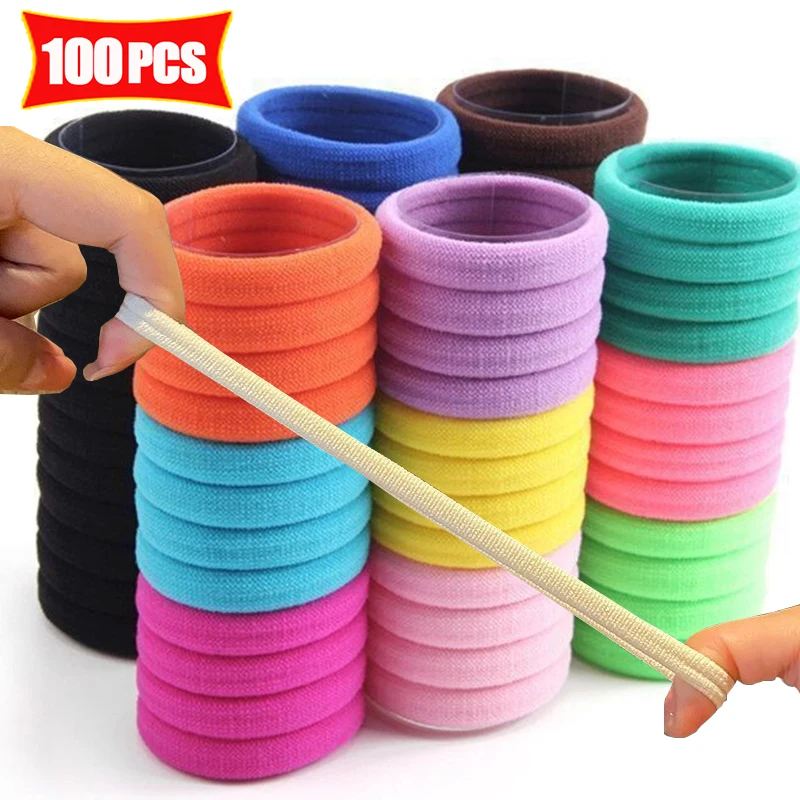 100Pcs High Elastic Hair Bands for Women Girls Colorful Hairband Rubber Ties Ponytail Holder Scrunchies Kids Hair Accessories