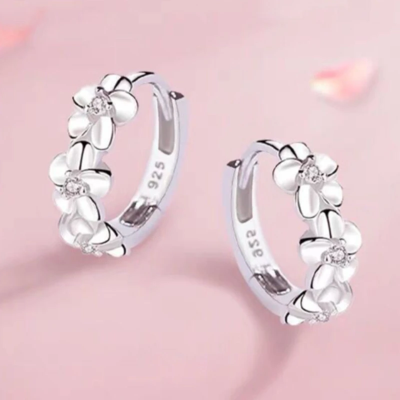 

925 Sterling Silver Earrings Rose Flower Classic for Women Wedding Engagement Fine Jewelry Luxury Zircon Gifts Stud Earrings