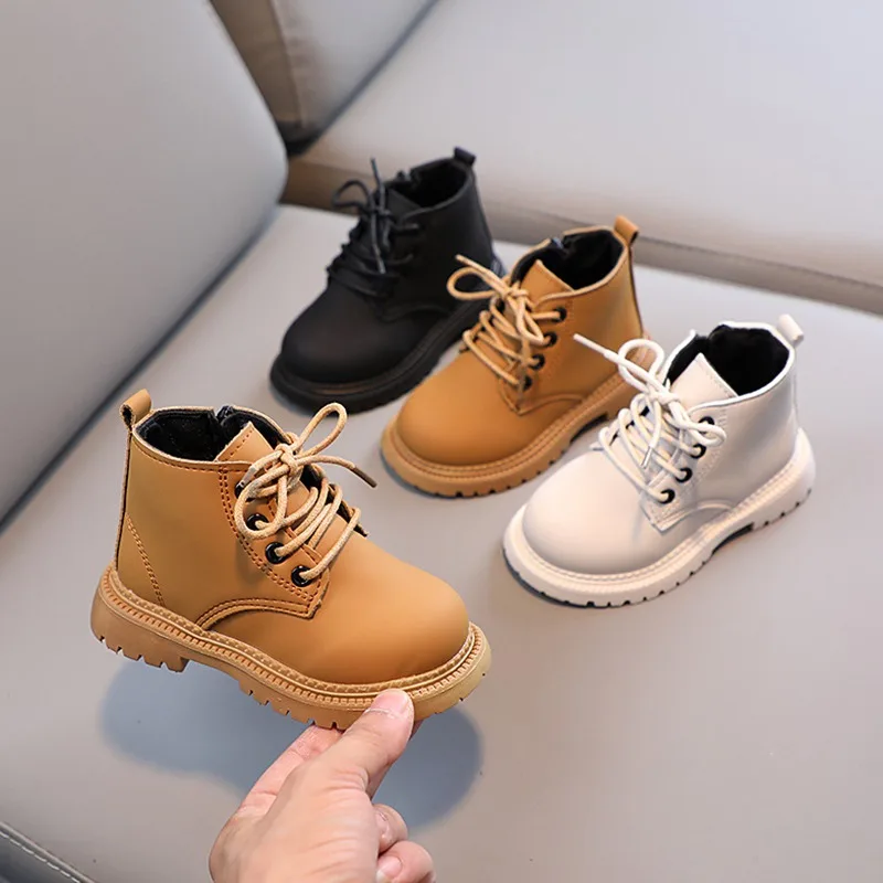 Autumn Kid Boots Fashion Boys Girls Handsome Casual All-Match Comfortable Tie Rope Zipper Design Non-Slip Short Boots