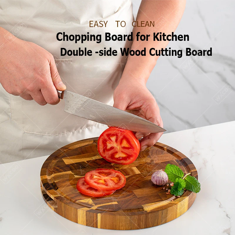 WXCOO Acaci Round Wood Cutting Board Food Grade Chopping Board Double-sided for Meat Vegetables Bread Kitchen Gadget