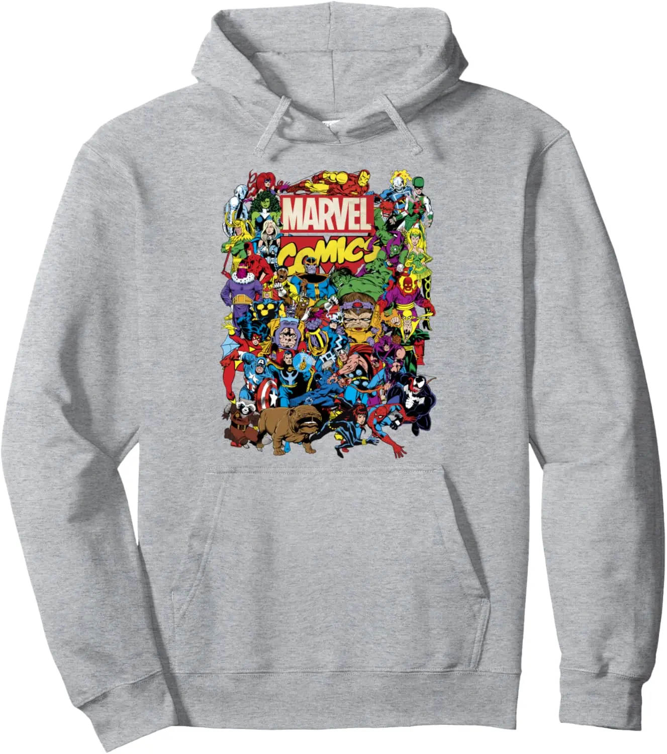 Sudadera con capucha de algodón y forro polar para hombre con estampado de grupo de superhéroes con Hulk Spider Man y múltiples héroes en un diseño de pecho colorido