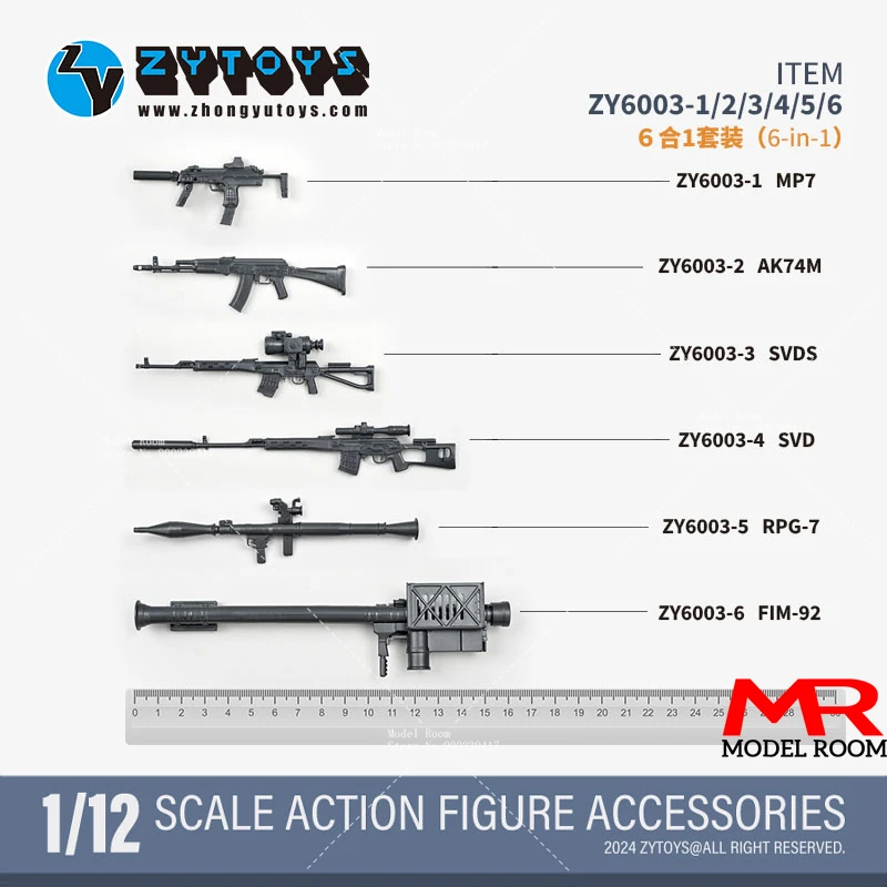 ZYTOYS ZY6003 1/12 Scale Gun Weapon Set ABS AK74M SVDS SVD RPG-7 FIM-92 Model Accessories Fit 6'' Soldier Action Figure Body