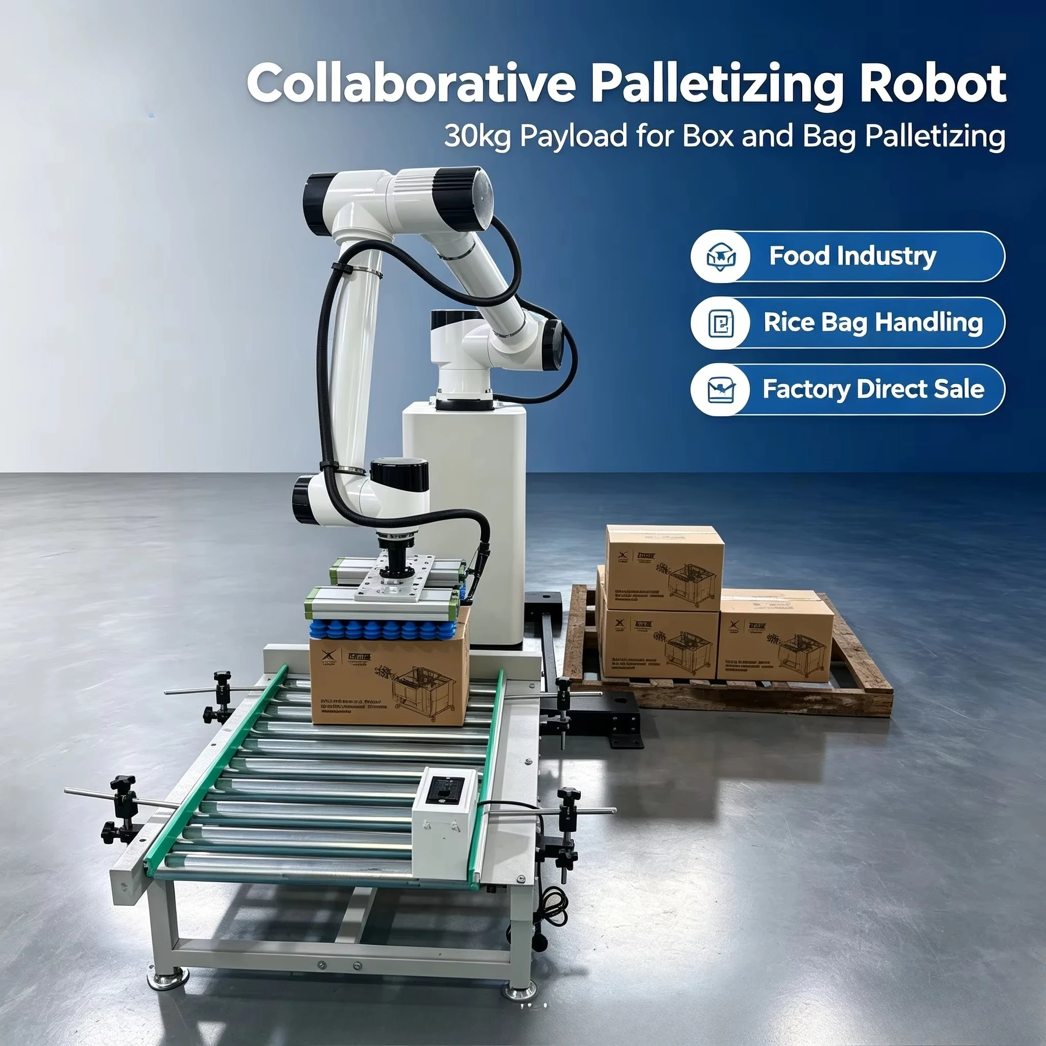 Automatic Palletizing Robot Arm Collaborative No Programming Needed 24 Hours Mobile Base Stable Suction For Beverage