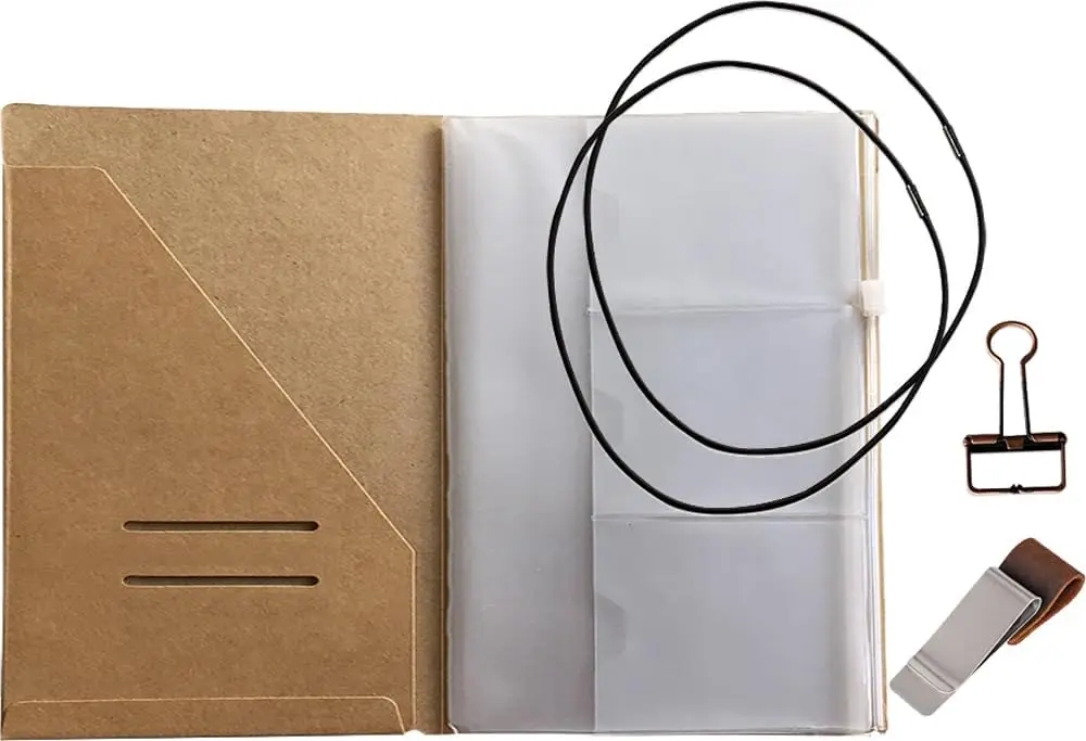 

A5 Traveler's Notebook Starter Kit: Kraft Folder, Zipper Case, Pen Holder, Binder Clip, 2 Bands